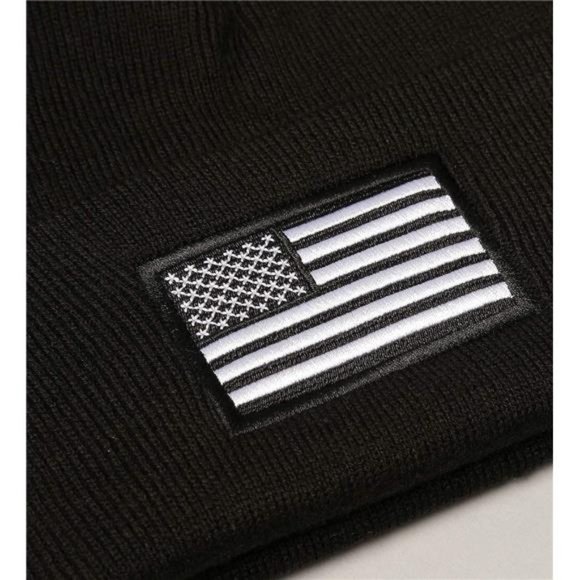 Men’s US American Flag Embroidered Folded Cuff Skull Beanie Cap Comfortable - Picture 2 of 4